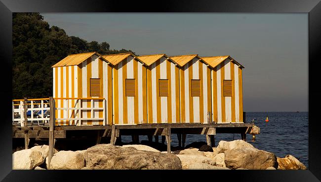 Yellow Beach Huts - sorrento Framed Print by Peter Elliott 