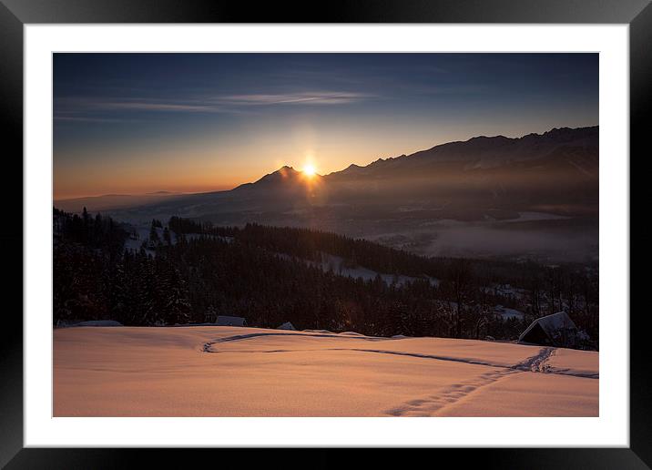 Winter sunset in mountains Framed Mounted Print by Robert Parma