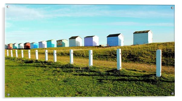 Beach Huts, Greatstone Beach Acrylic by Robert Cane