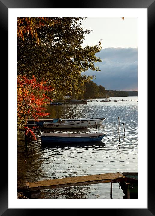 Fishing pier on a lake Framed Mounted Print by Robert Parma