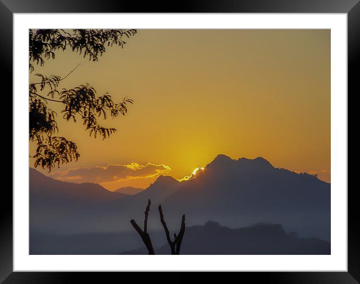 Laos Sunset Over the Mountain Framed Mounted Print by colin chalkley