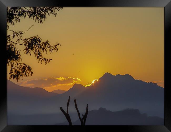 Laos Sunset Over the Mountain Framed Print by colin chalkley