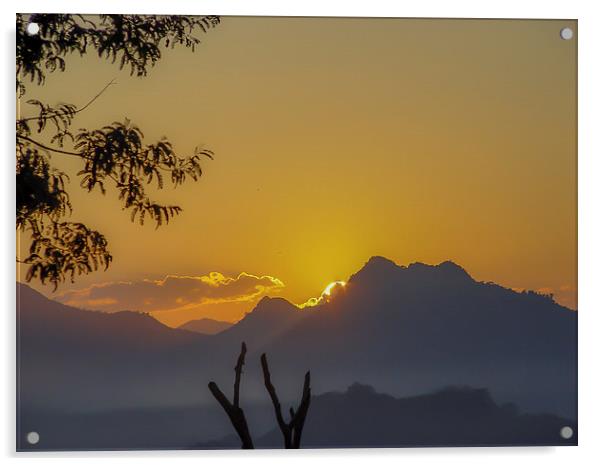Laos Sunset Over the Mountain Acrylic by colin chalkley