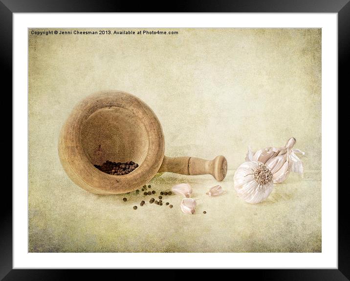 Garlic & peppercorns Framed Mounted Print by Jenni Cheesman