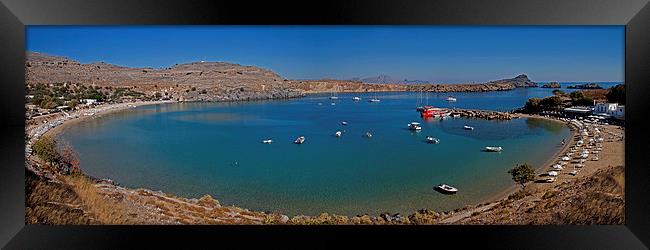 Pallas Beach in Lindos Framed Print by Roger Green