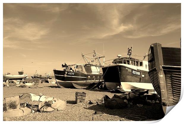 Assorted Fishing Boats Print by Malcolm Snook