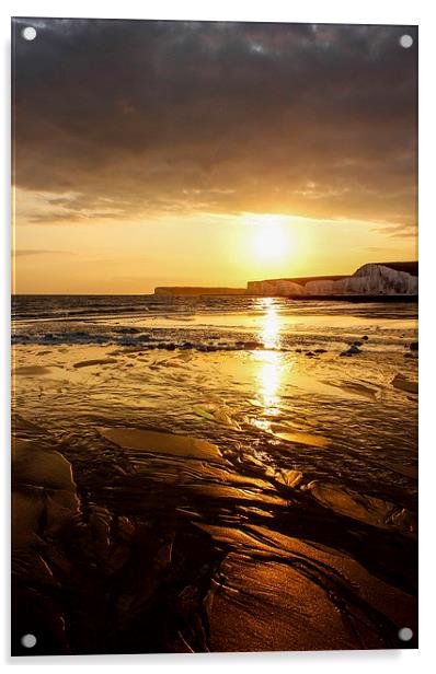 Sunset over Birling Gap Acrylic by Matthew Silver