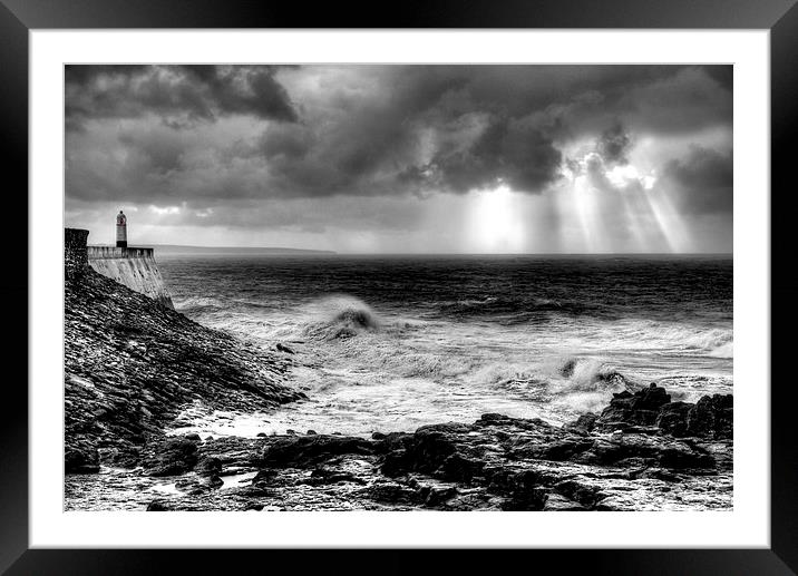 Porthcawl Point Stormy Day Framed Mounted Print by Simon West