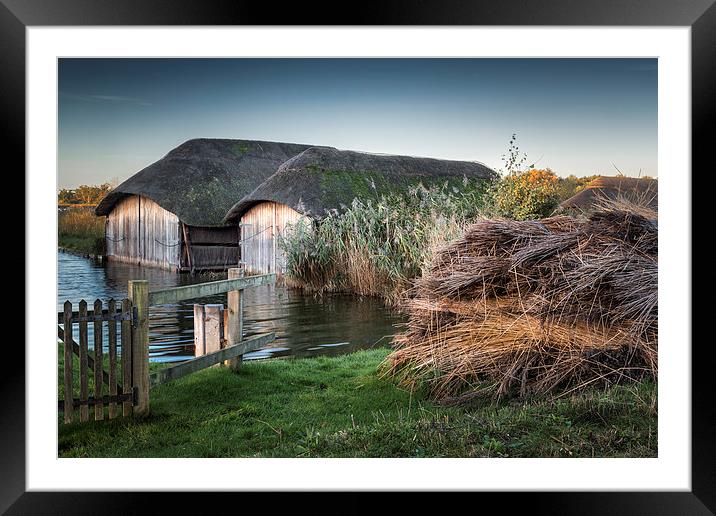Hickling Thatched Boathouses Framed Mounted Print by Stephen Mole