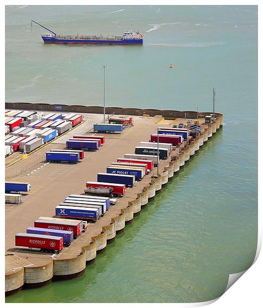 Dover harbour container parking. Print by Robert Cane