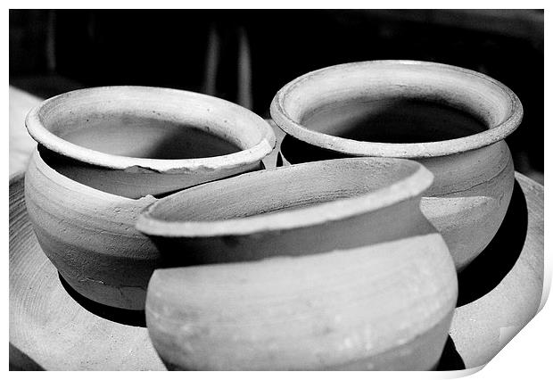 Clay pots in Dover castle Print by Robert Cane