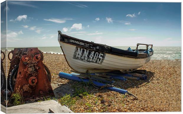Fishing boat on Eastbourne Beach Canvas Print by Matthew Silver