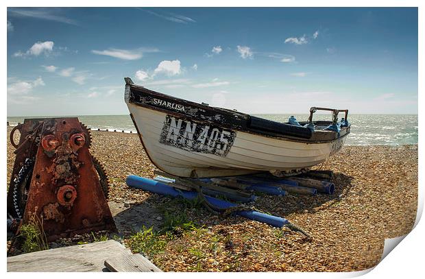 Fishing boat on Eastbourne Beach Print by Matthew Silver