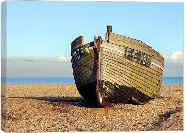 Greatstone Beach, Old Fishing Boat Canvas Print by Robert Cane