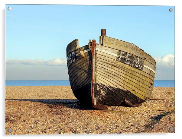Greatstone Beach, Old Fishing Boat Acrylic by Robert Cane
