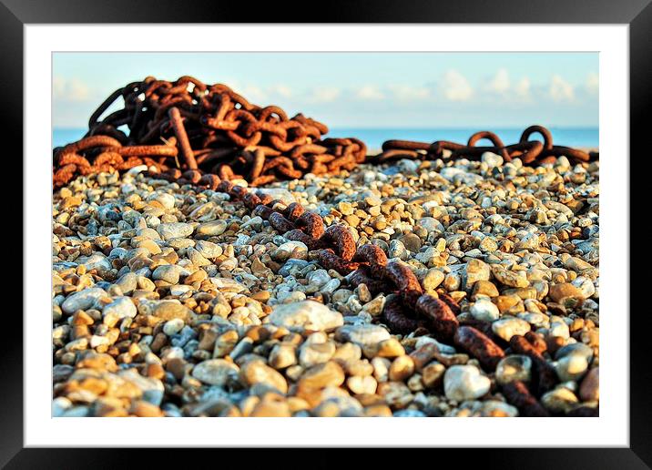 Greatstone Beach, Rusty Chain Framed Mounted Print by Robert Cane