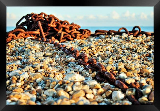 Greatstone Beach, Rusty Chain Framed Print by Robert Cane