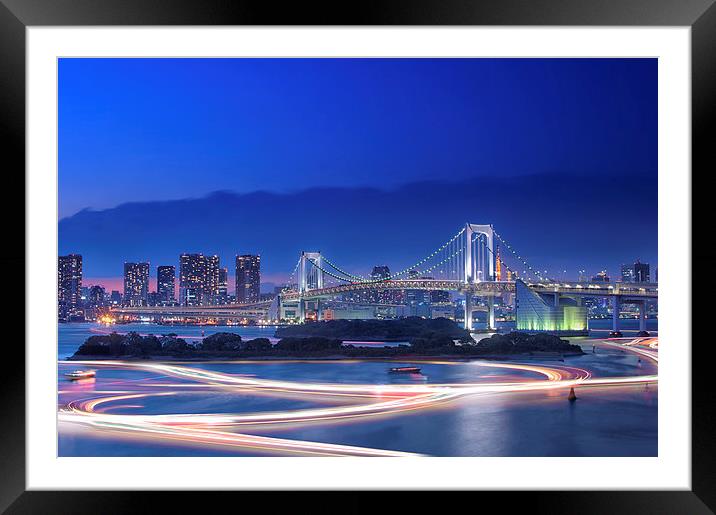 Tokyo Bay With Rainbow Bridge Framed Mounted Print by Duane Walker