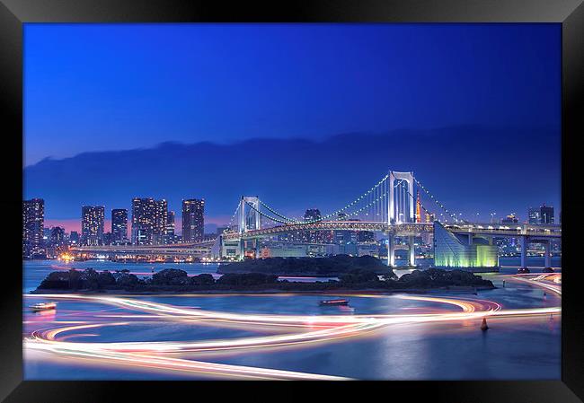 Tokyo Bay With Rainbow Bridge Framed Print by Duane Walker