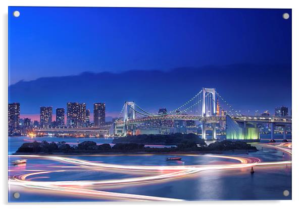 Tokyo Bay With Rainbow Bridge Acrylic by Duane Walker