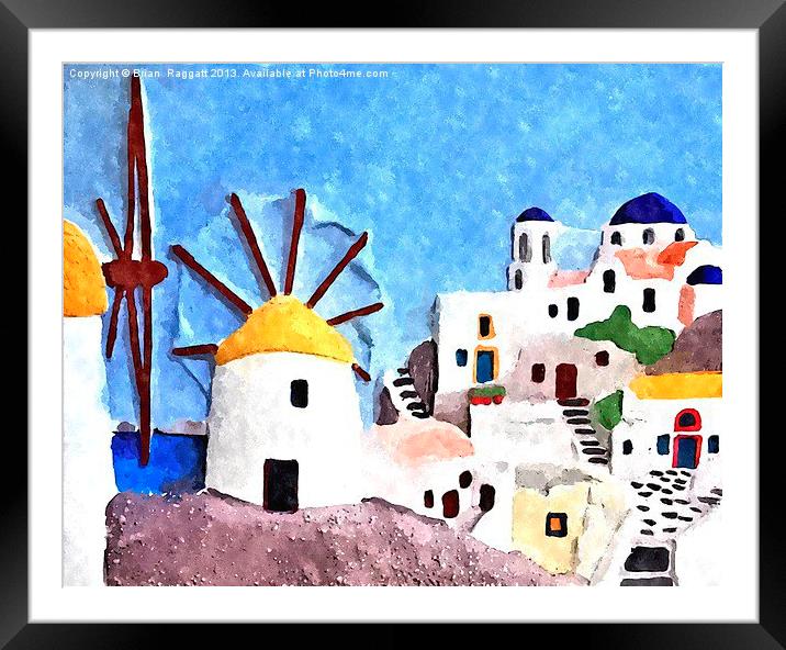 Greek island Windmills Framed Mounted Print by Brian  Raggatt