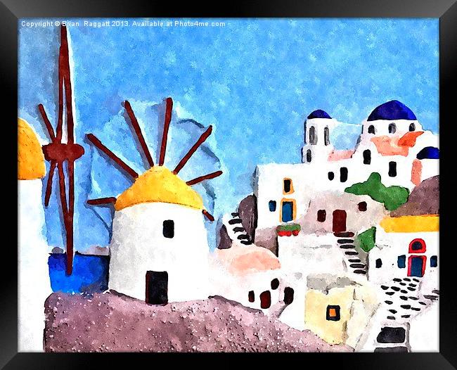 Greek island Windmills Framed Print by Brian  Raggatt