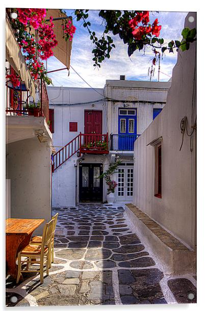 Bougainvillea in a Mykonos Lane Acrylic by Tom Gomez