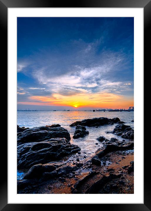 sunset on the rock Framed Mounted Print by melvin baroga