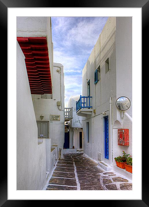 Streets of Mykonos Framed Mounted Print by Tom Gomez