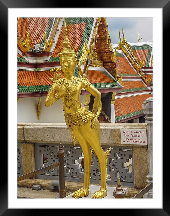 Grand Palace Golden Kinnari Statue Framed Mounted Print by colin chalkley