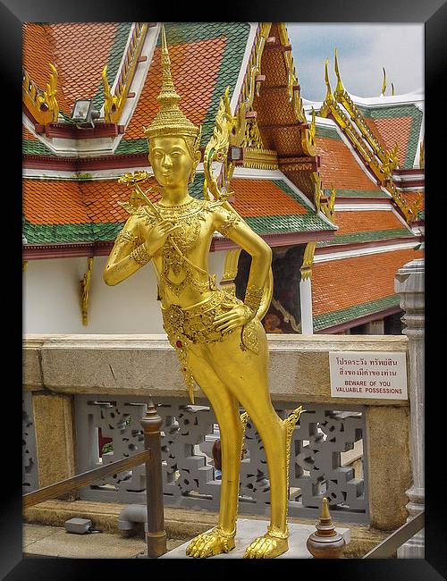Grand Palace Golden Kinnari Statue Framed Print by colin chalkley