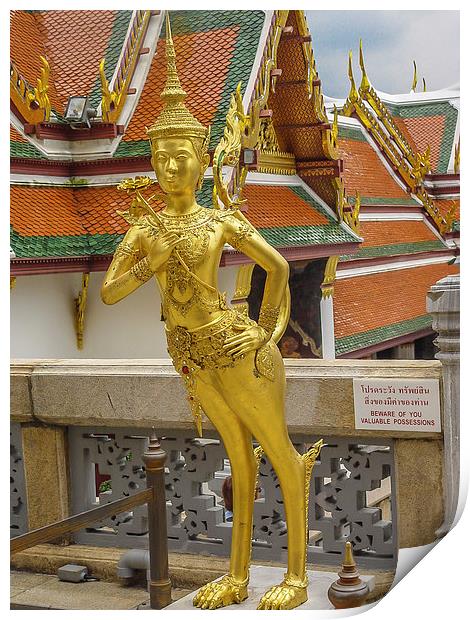 Grand Palace Golden Kinnari Statue Print by colin chalkley
