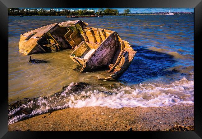 Riverside Wreck at High Tide Framed Print by Dawn O'Connor