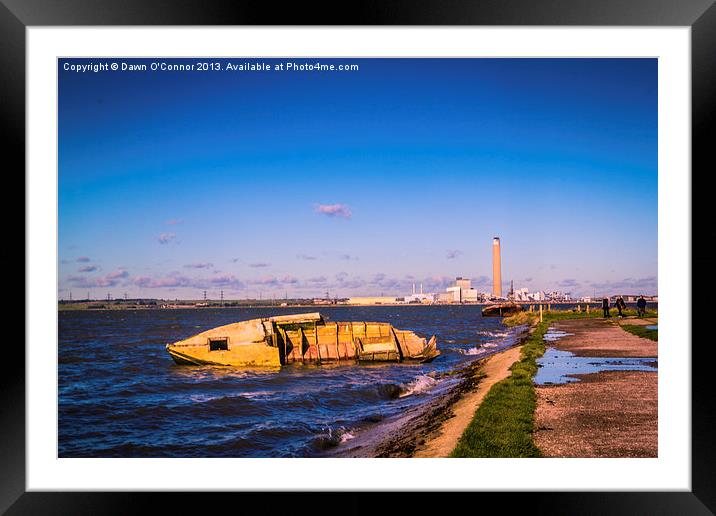 Riverside Wreck at High Tide Framed Mounted Print by Dawn O'Connor