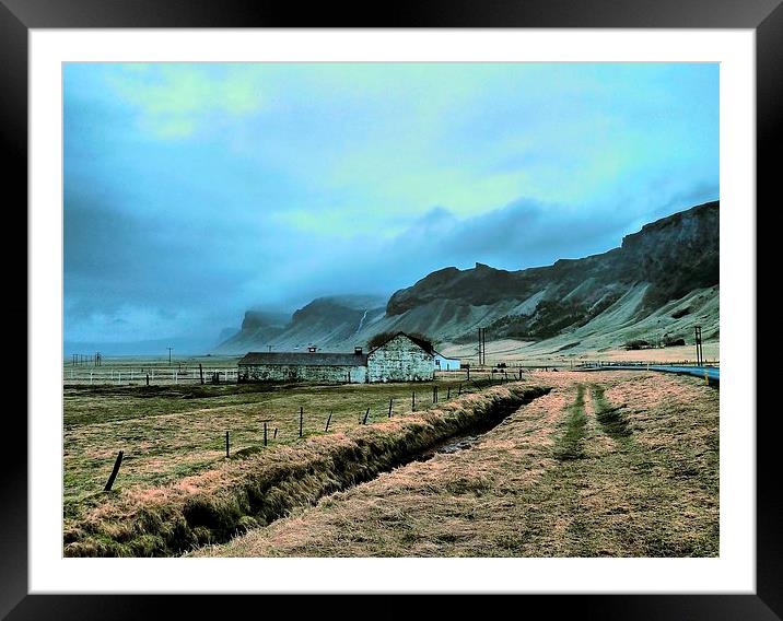 Iceland, Old Barn, Mountains Framed Mounted Print by Robert Cane