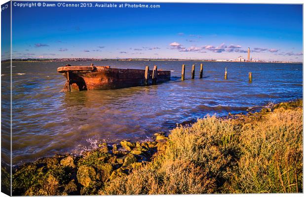 Riverside Wreck at High Tide Canvas Print by Dawn O'Connor