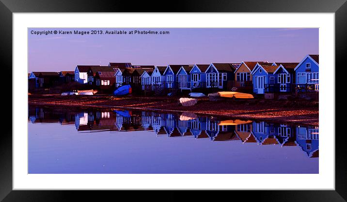 Mudeford Spit Beach Huts Framed Mounted Print by Karen Magee