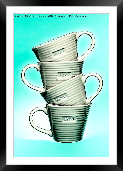 White On Blue Love Mugs Framed Mounted Print by Valerie Paterson