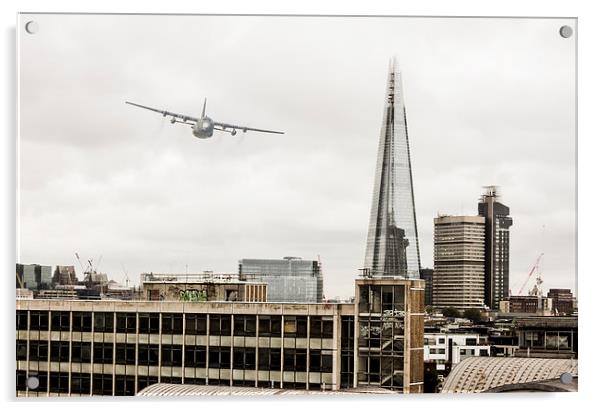 The Shard and the last flight of the C 130 k Acrylic by Ian Jones