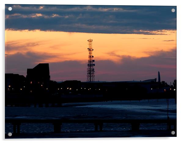 Telecommunication Tower Sunset Acrylic by Ursula Keene
