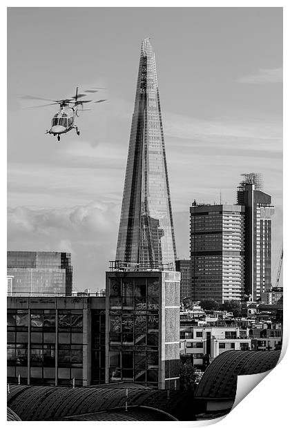 The Shard helicopter fly past Print by Ian Jones