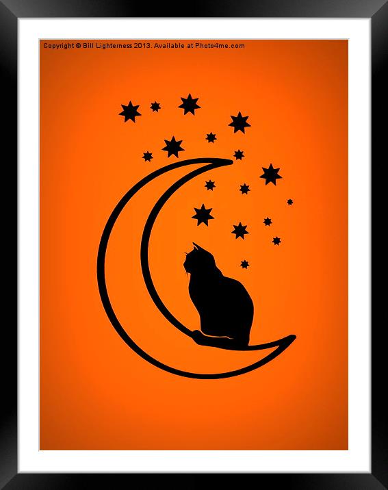 The cat and the moon Framed Mounted Print by Bill Lighterness