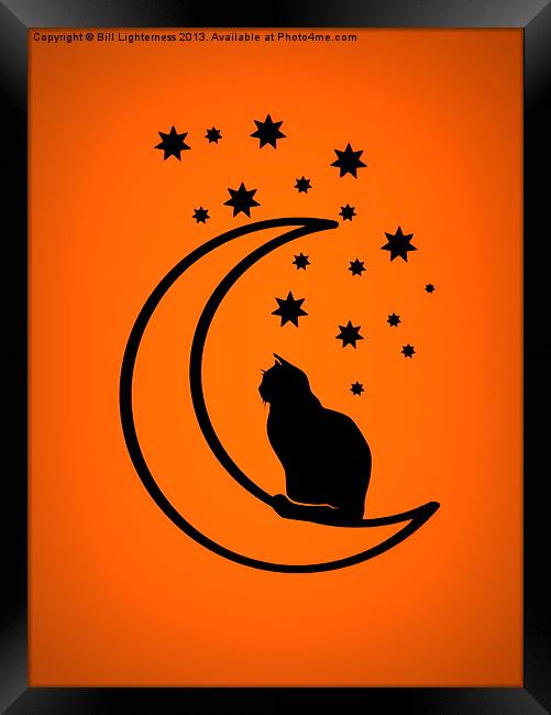 The cat and the moon Framed Print by Bill Lighterness