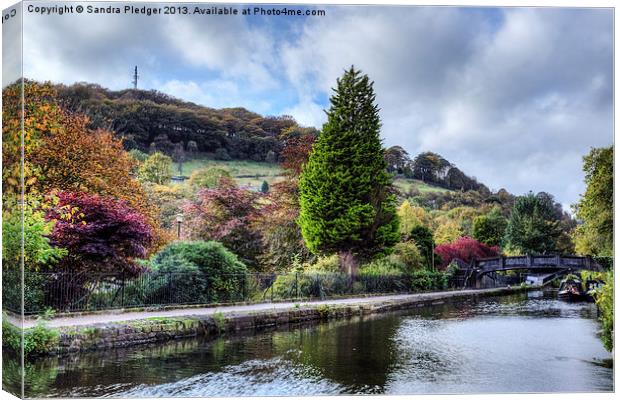 Park and Canal at Hebden Bridge Canvas Print by Sandra Pledger