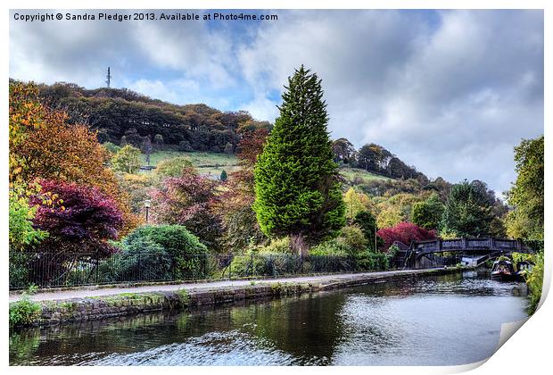 Park and Canal at Hebden Bridge Print by Sandra Pledger