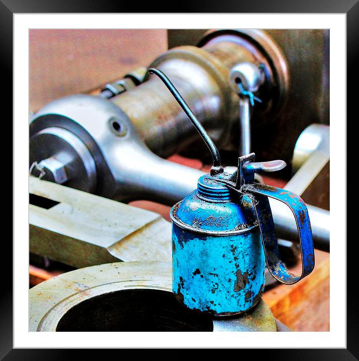 Oil can in the tool room. Framed Mounted Print by Robert Cane
