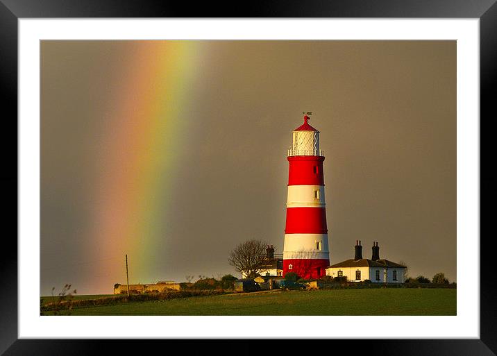 Lighthouse Under the Rainbow Framed Mounted Print by Simon Deacon
