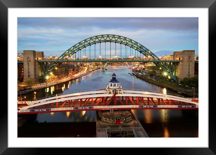 Swing Tyne Millennium Bridges Framed Mounted Print by Ray Pritchard
