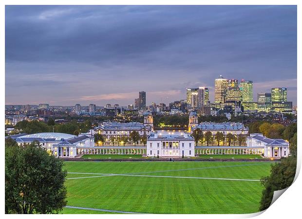 Greenwich and Canary Wharf Print by Jan Venter