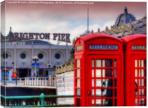 Brighton Phone Boxes And Pier Canvas Print by Colin Williams Photography